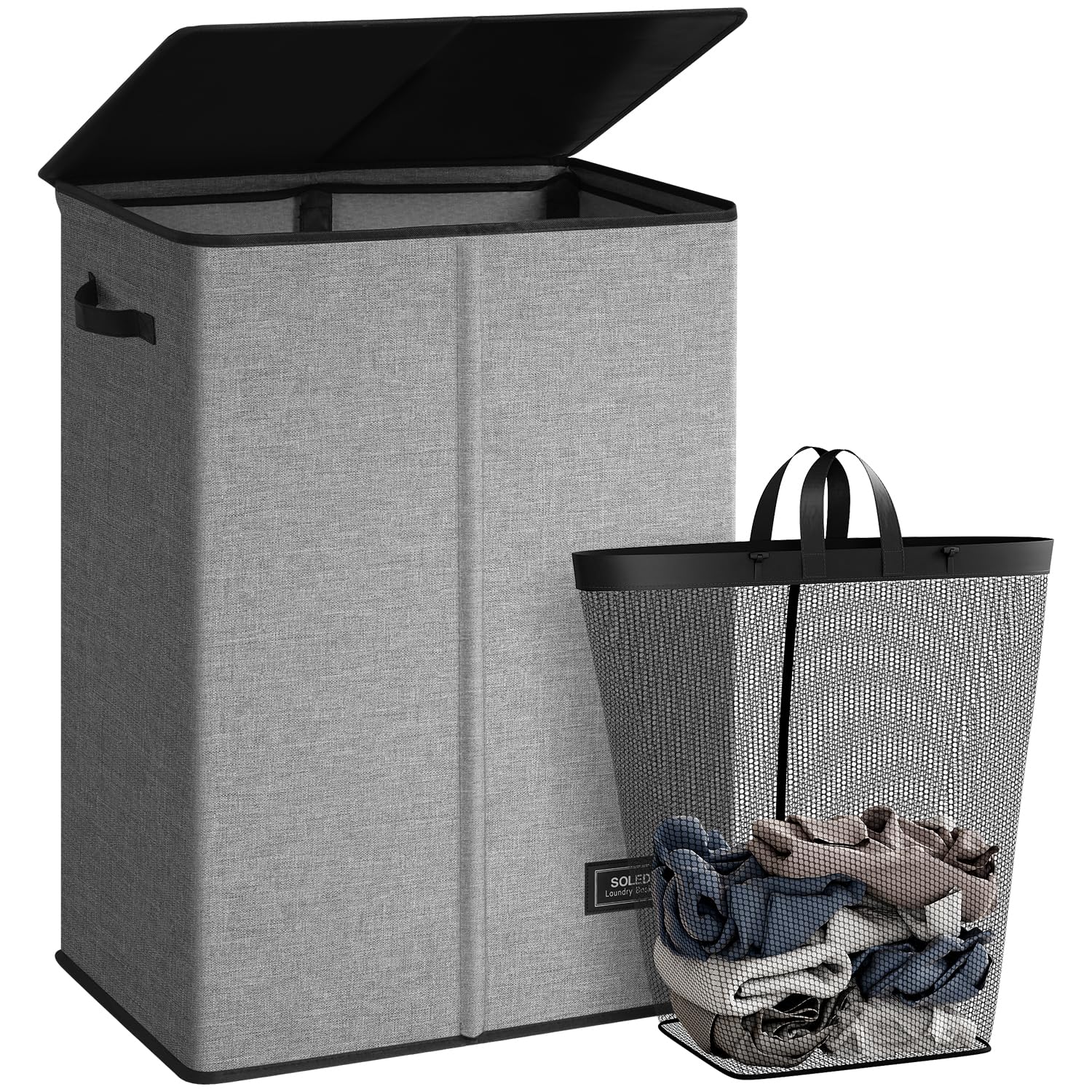 SOLEDI Laundry Hamper with Lid 130L Large & Tall Collapsible Laundry Basket, Clothes Hamper with Bag Removable Easy to Carry, Dirty Hampers for Bedroom, Bathroom, Dorm, College, Grey Image
