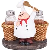 Italian Chef Salt and Pepper Shaker Set Spice and Seasoning Holder Caddy Set Kitchen Dining Table Decor Corner Merchant
