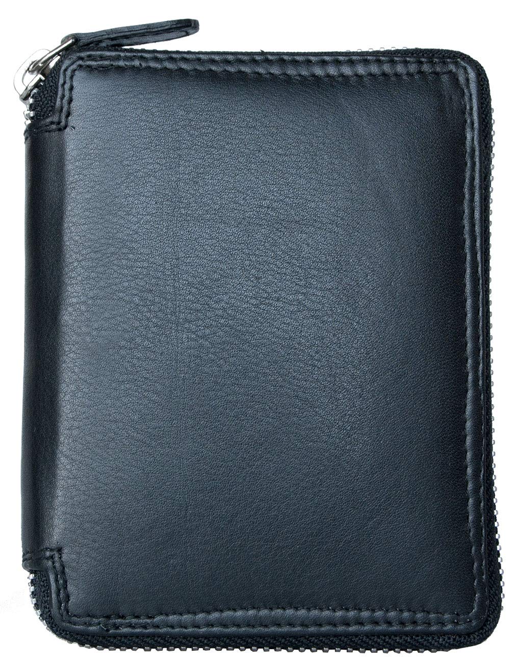 FLW-Kabana Men's Large Metal Zip-Around Black Leather Wallet