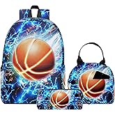 3PCS Backpack for Boys Girls, Kids Back To School Backpack Sets with Lunch Bag Pencil Case, Large Capacity 17 Inch Bookpack 3 in 1 Set for Teens Elementary Middle High School Students (Basketball)