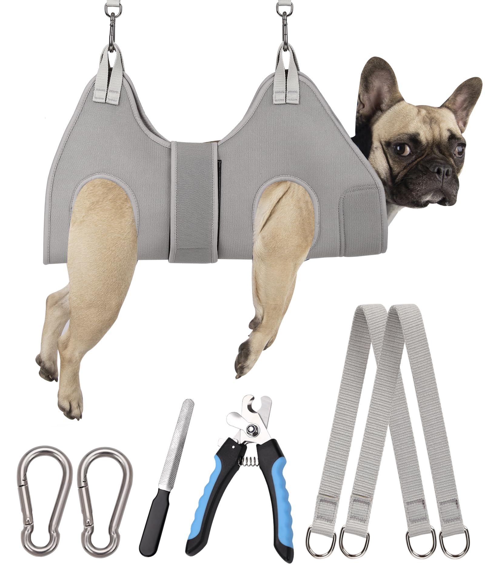 Photo 1 of Kkiimatt Dog Grooming Hammock Harness, M Size Grooming Sling Restraint for Nail Trim, Silver Gray Holder Hanger for Grooming with Thick Neck Support