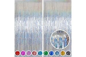 Melsan Foil Curtain, 2 Pack 3.2 ft x 8.2 ft Tinsel Foil Fringe Curtains Backdrop, Sparkle Metallic Foil Curtains for New Years Eve Party Decorations 2025, Silver Tinsel Backdrop