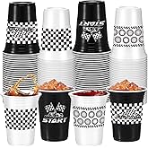Qinyoung 60 Pcs Race Car Party Supplies Bulk 16 oz Checkered Flag Cups Racing Themed Thick Plastic Cup for Race Car Birthday Party Checkered Racing Party Sports Themed Birthday Party Supplies