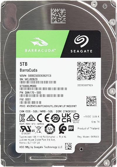 Seagate BarraCuda 5 TB Internal HDD 2.5 inch SATA 6 Gb/s 5400 RPM 128 MB Cache