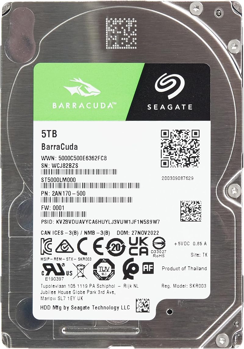 Seagate BarraCuda 5 TB Internal HDD 2.5 inch SATA 6 Gb/s 5400 RPM 128 MB Cache