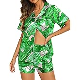 Ekouaer Silk Pajamas for Women Short Sleeve Sleepwear Soft Button Down Loungewear 2 Piece Satin Pjs Shorts Set