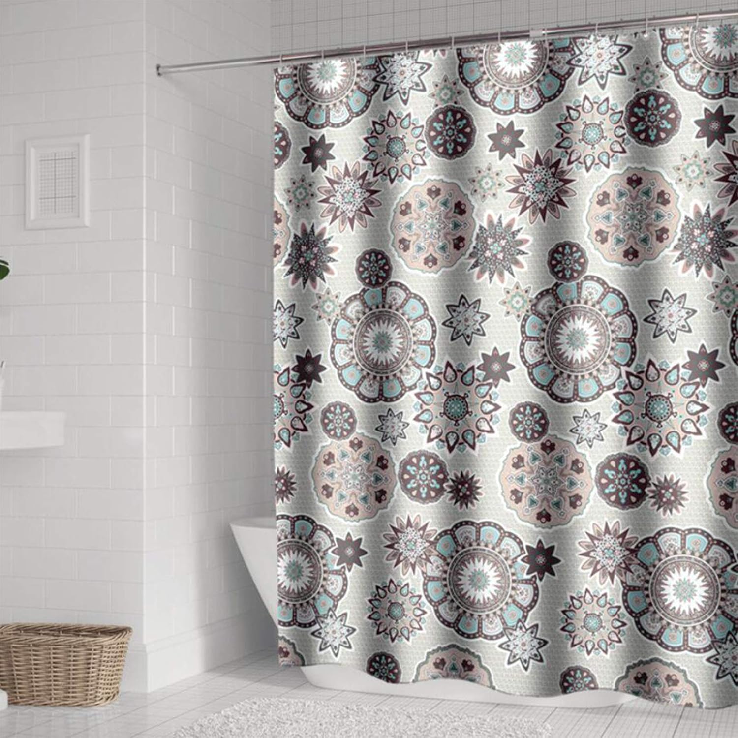R&P Boho Shower Curtain Classic Bohemian Floral Bath Curtain Set with