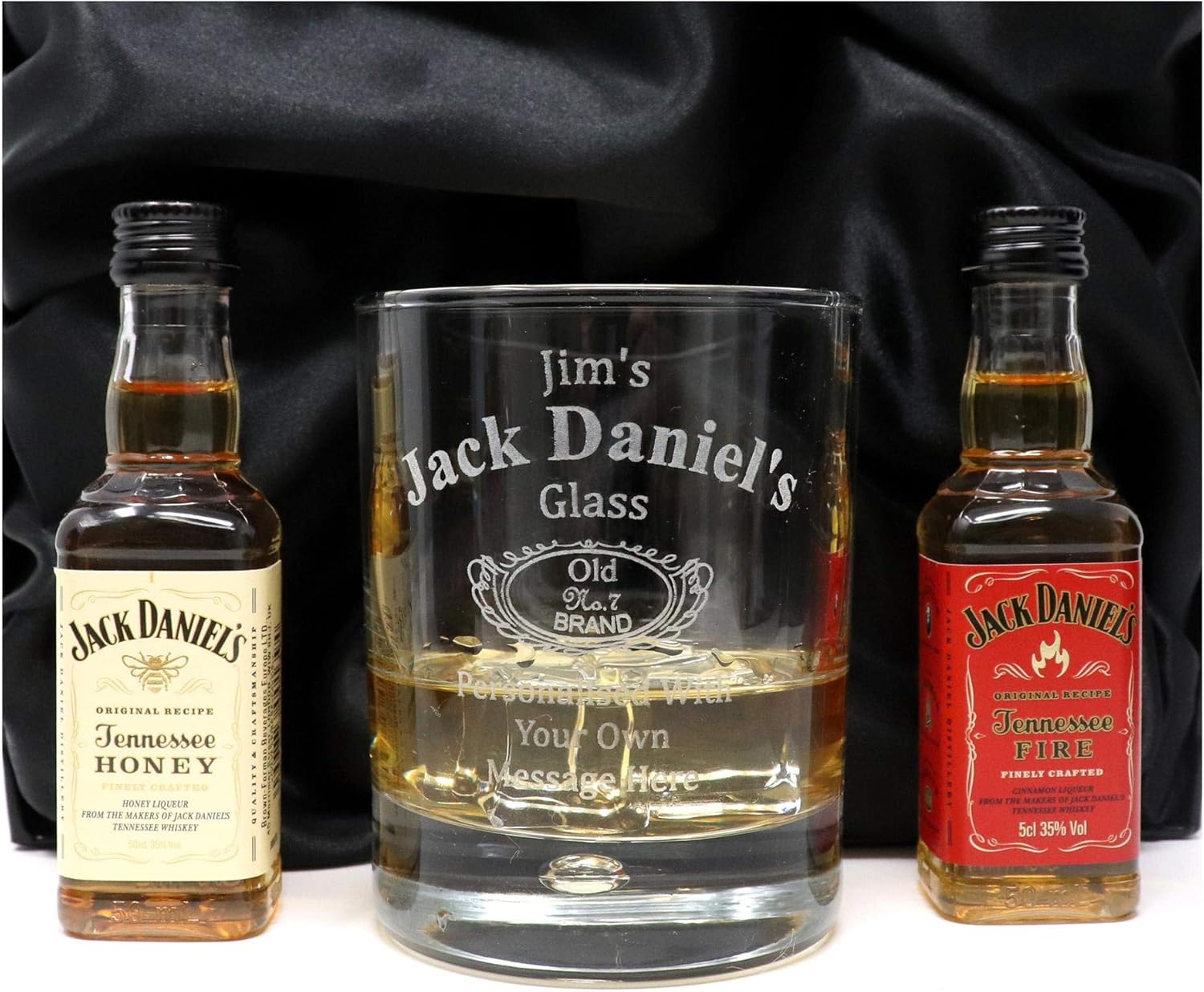 Engraved/Personalised *Jack Daniels Design* Bubble Based Glass Tumbler & Miniature Bottle (Jack