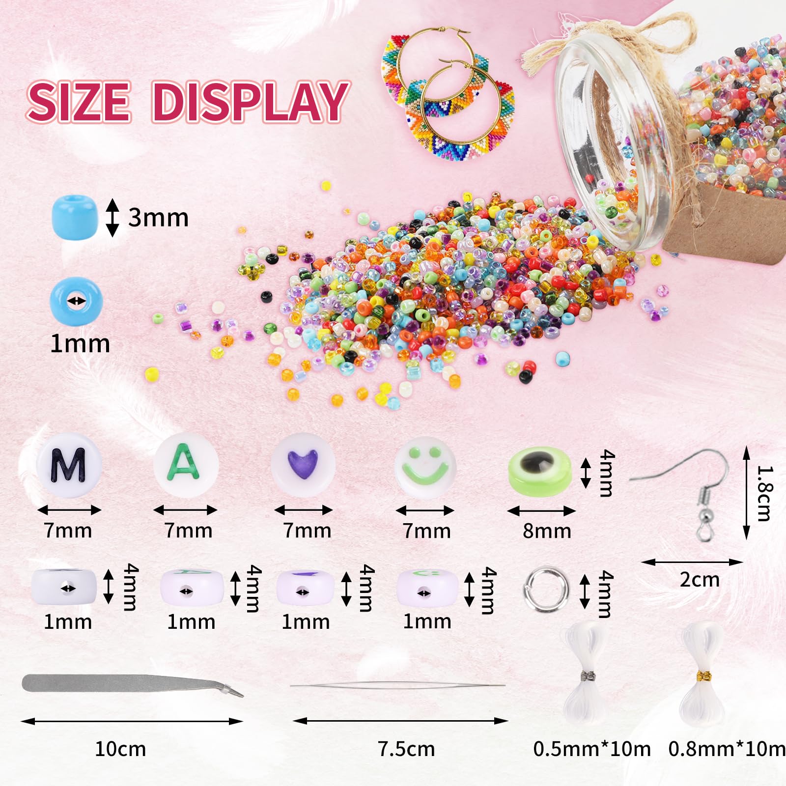 QUEFE 14400pcs 72 Colors 3mm Glass Seed Beads for Bracelet Making Kit, Waist Beads Kit Small Beads for Jewelry Making with Letter Beads for Crafts Gifts