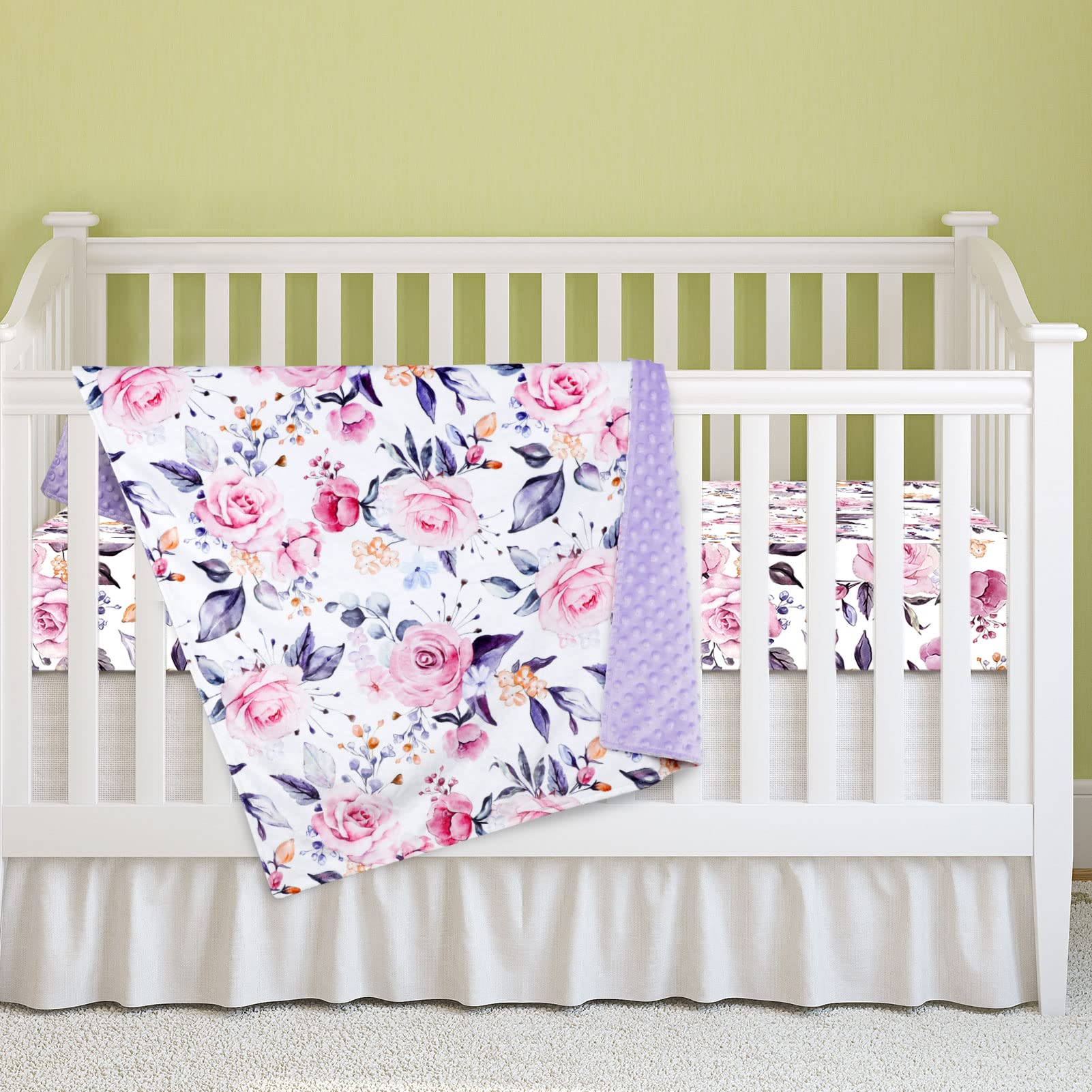 Pea Pod 30'' x 40''Baby Blankets, Super Soft Floral Minky Toddler Newborn Blanket for Boys Girls, Dotted Backing, Double Layer, Crib Receiving Blanket for Nursery/Stroller/Toddler Bed/Baby Carseat