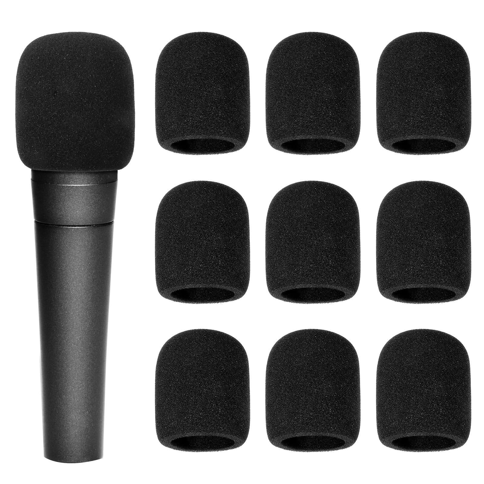 Photo 1 of 10 Pcs Foam Mic Covers for Microphones Cover Foam High Density Thickened Mic Covers for Microphone Windscreens Black Disposable Cover for Most Standard Handheld Microphone?2.75 * 2.36 Inches?