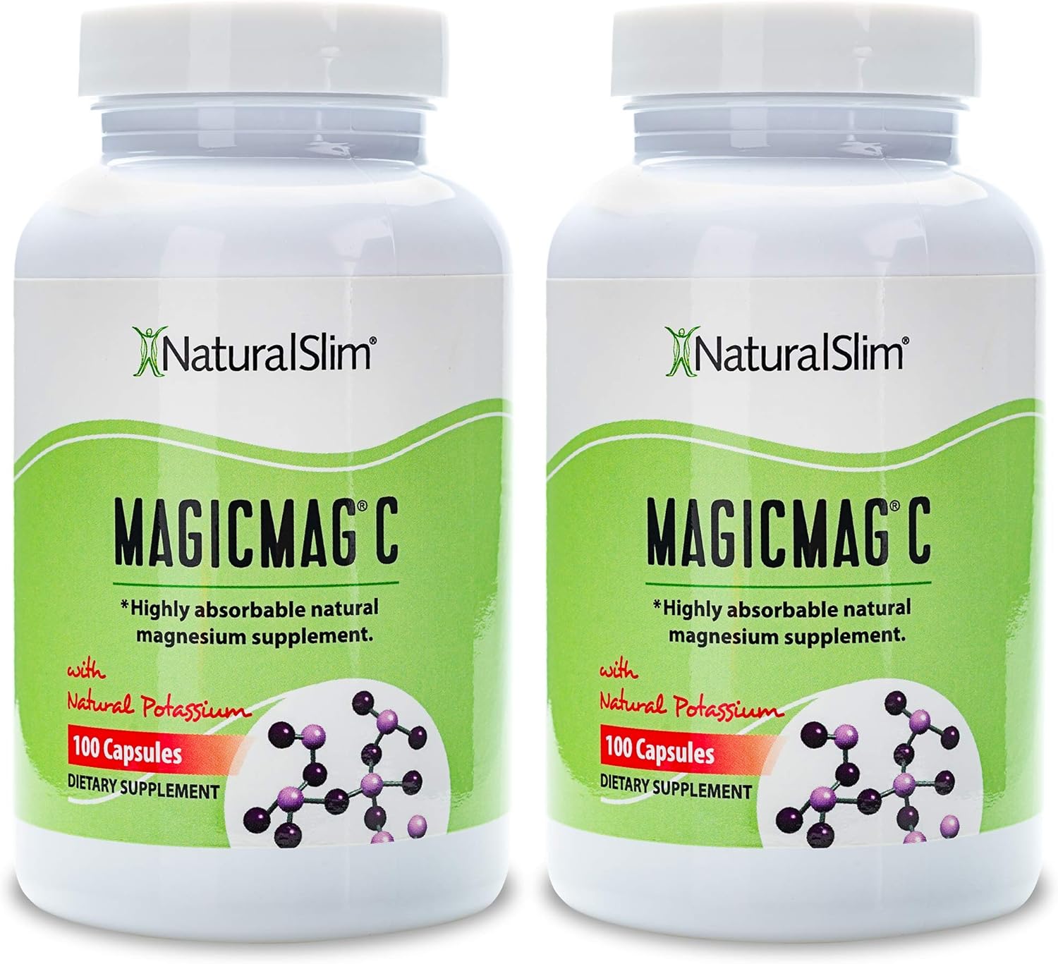 NaturalSlim Anti Stress Magnesium Capsules - Pure Magnesium Citrate Plus Potassium - Natural Aid to a Slow Metabolism, Muscle Relaxation & Sleeping Difficulties - 500 mg - 100 Count (1 Pack): Health & Personal Care