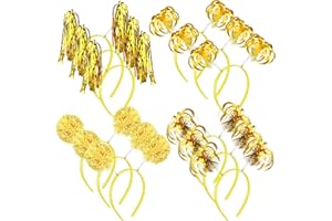 Censen 12 Pcs Halloween Pom Pom Party Headbands Tinsel Ponytails Spirit Head Bopper Headwear for Christmas Birthday Holiday