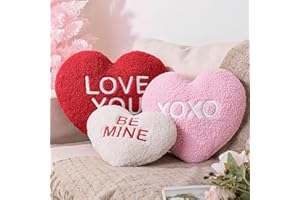 Bunny Chorus Valentines Decorations - 3pcs Love Heart Throw Pillows, Red, Pink, White Chenille Valentines Pillows for Bedroom, Living Room, Sofa, Holiday Decor