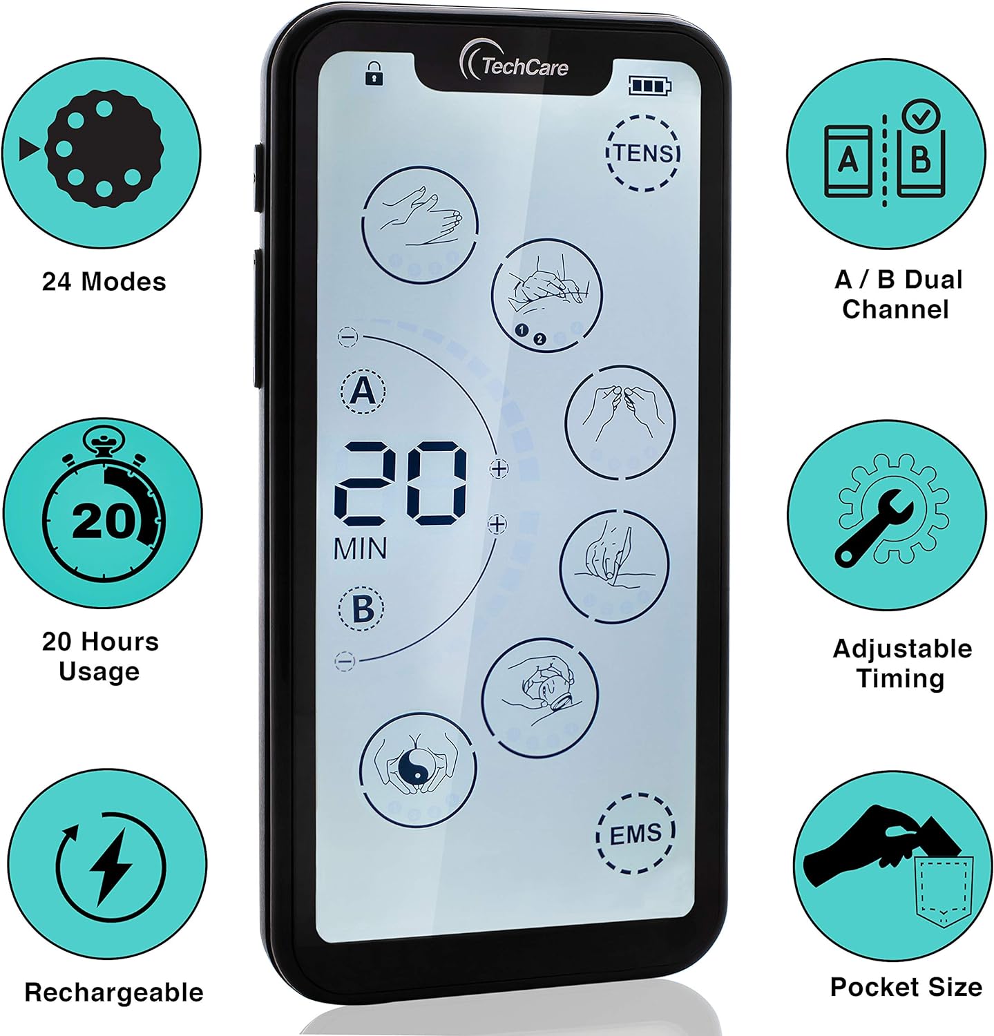 Tens Unit Muscle Stimulator 24 Massage Mode Tens EMS Machine Device Touchscreen Massager Intensity Deep Tissue Shoulder Pain Relief Sciatica Tendonitis Plantar Fasciitis: Sports & Outdoors