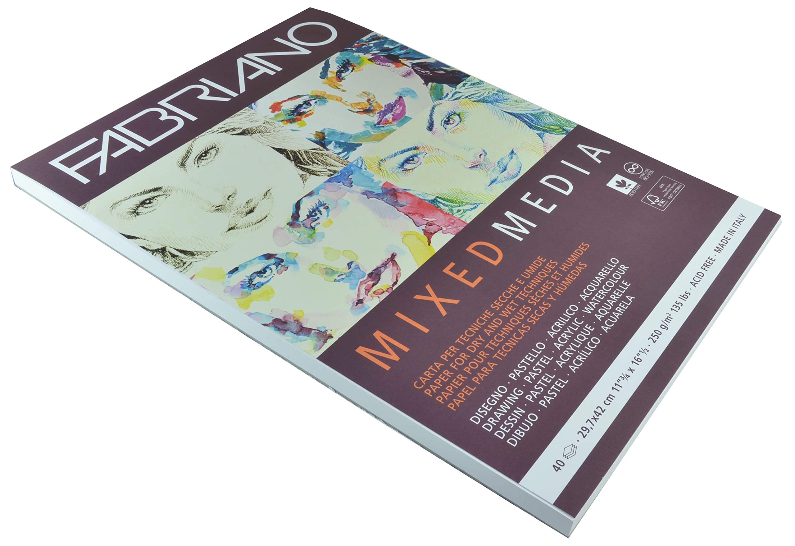 Honsel Fabriano Mixed Media Artist Paper Pad, DIN A3, 40 Sheets 250 g/m², Suitable for Wet and Dry Painting Techniques, White