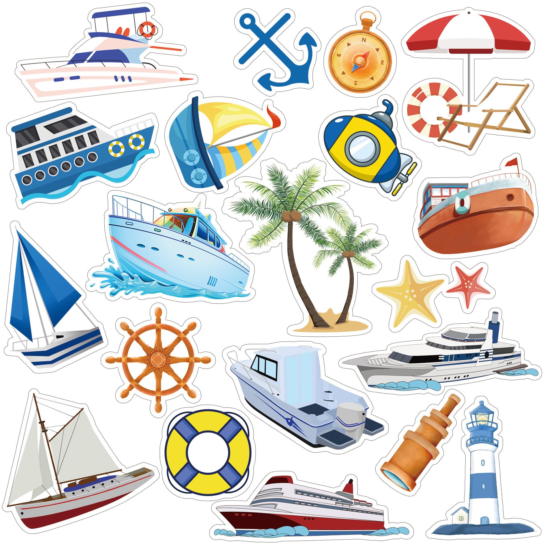 Pop Resin Carnival Cruise Thick Gel Clings Window Decals 21Pcs Reusable Multicolor Cartoon Nautical Ocean Stickers for Kids