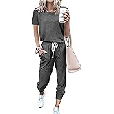 PRETTYGARDEN Women Summer Two Piece Outfits Striped Short Sleeve Pullover and Long Pants Tracksuit Travel Pajama Lounge Set