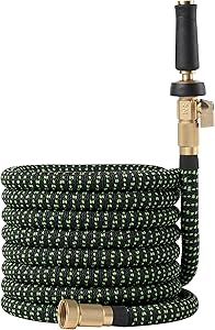 Garden Hose Flexible Expandable Retractable - GreenFriendlyHome Kink Free Expanding Water Hose, Strongest Fabric Multi Latex Core, Solid Brass Fittings, Strongest Spray Nozzle (Black Green 75 FT)
