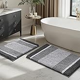 HOMEIDEAS Bathroom Rugs Set of 2, Soft Absorbent Chenille Bath Mats with Non-Slip Backing, Quick Dry & Machine Washable, Plush Bathroom Floor Rugs, 20" x 32" & 17" x 24", Dark Grey