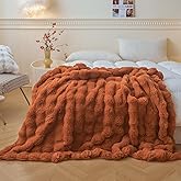 LIFEREVO Fluffy Faux Rabbit Fur Bubble Throw, Plush Shaggy Blanket for Couch Sofa Chair, Soft Cute Furry Bed Blanket Adults Kids Teens Girls, Fuzzy Throw for Bedroom Living Room, 50x60, Burnt Orange