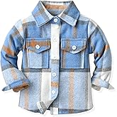 Baby Boys Kids Long Sleeve Button Down Plaid Shirts Fall Winter Flannel Shacket Jackets Tartan Tops