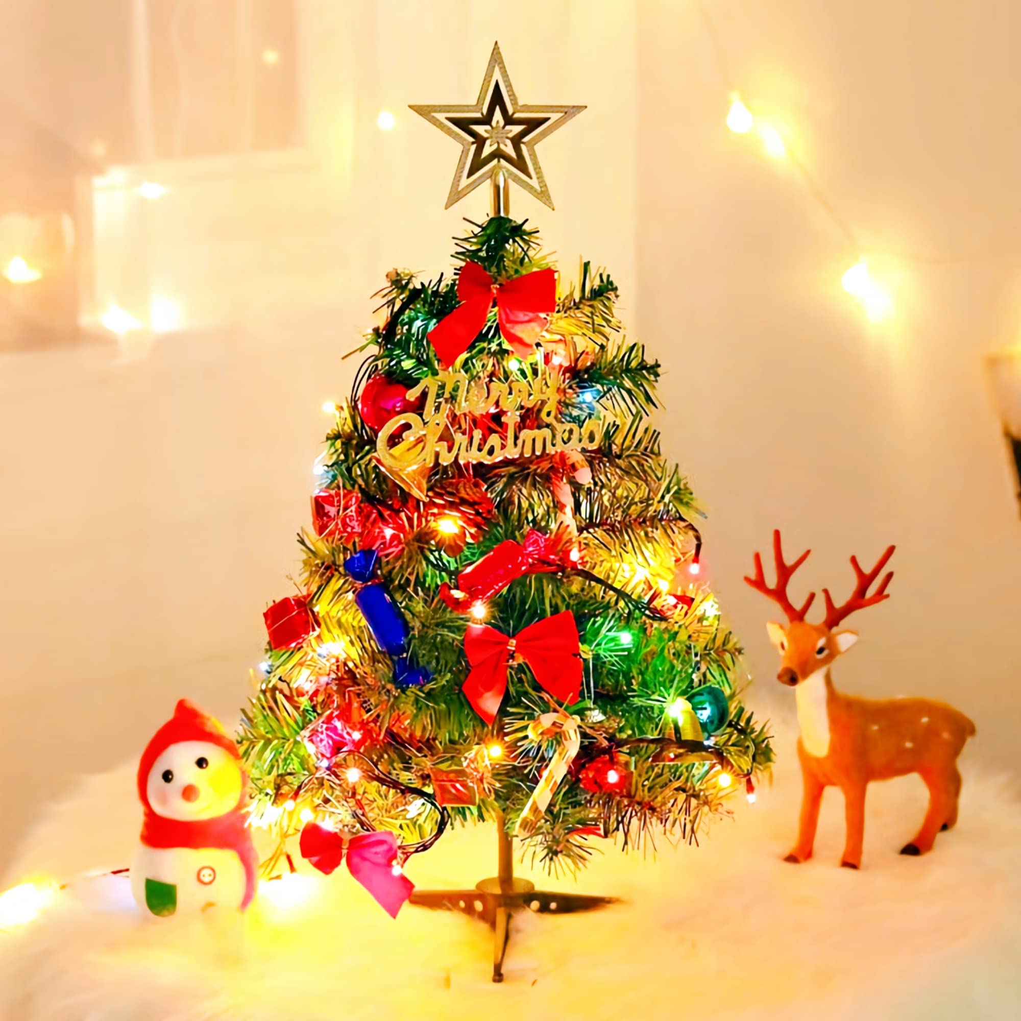 Photo 1 of 24inch/2ft Mini Christmas Tree with Lights, Tabletop Christmas Trees with Lights, Small Christmas Tree Mini Xmas Tree, Artificial Christmas Tree for Home Desktop Xmas Tabletop Decoration