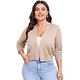 LYTHMER Womens Cropped Cardigan Sweaters 3/4 Sleeve Open Front Short Bolero Shrugs Lightweight Knit Shrug Plus Size