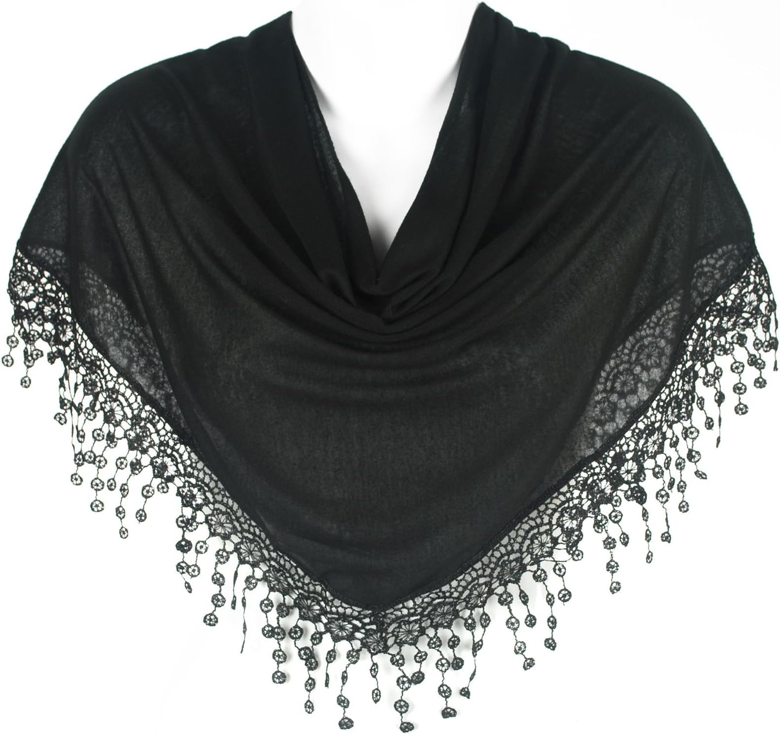 HatToSocks Triangle Scarf with Bobbin Lace Fringes for Women