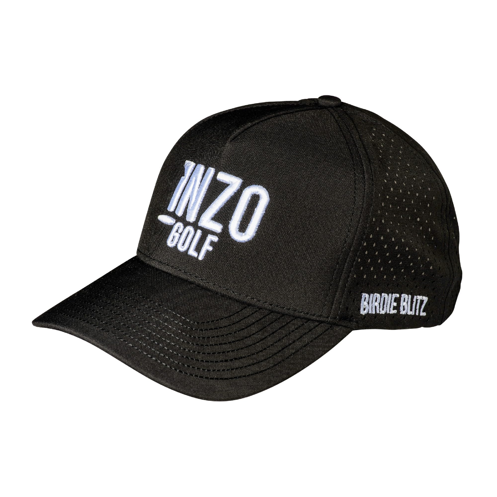INZO Golf Birdie Blitz Golf Cap Hat with Laser Perforated Side & Rear Breathable Mesh Panels (Black)