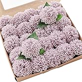 Floroom Artificial Dahlia Flowers 25pcs Real Looking Pale Lavender Foam Fake Roses with Stems for DIY Wedding Bouquets Lilac Bridal Shower Centerpieces Floral Arrangements Party Tables Home Decoration