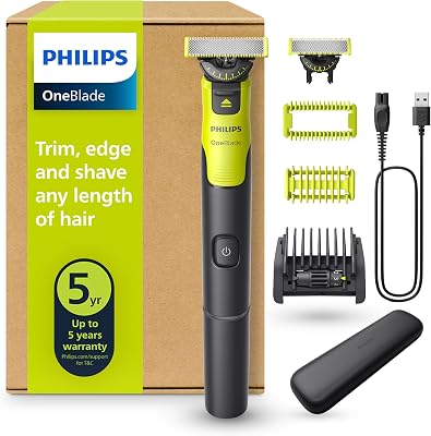 OneBlade 360 Face & Body mit App-Anbindung - Elektrischer Bartschneider, Rasierer und Bodygroom mit 360-Technologie, verstellbarer 5-in-1-Trimmaufsatz, 1x Körper-Kit, Reiseetui, QP4631/65