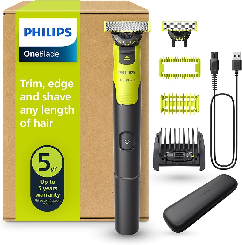 OneBlade 360 Face & Body mit App-Anbindung - Elektrischer Bartschneider, Rasierer und Bodygroom mit 360-Technologie, verstellbarer 5-in-1-Trimmaufsatz, 1x Körper-Kit, Reiseetui, QP4631/65
