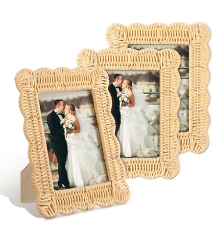 Two's Company Wicker Weave Photo Frame Set Of 2 - 4x6 & 5x7 Inch Rattan Picture Frames - View #10