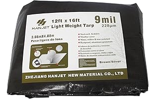 Hanjet Heavy Duty Tarp 9 Mil Thick Multi-Purpose Waterproof Tarp Protect Your Tent, Flatbed, Firewood, or Roof - 12 x 16 Feet, Brown Sliver
