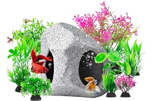 CousDUoBe 10Pcs Aquarium Hideaway Rock Cave Fish Tank Decorations quarium,Betta Toys Hideout Stones House,Safe and Non-Toxic Ceramic Fish Tank Ornaments