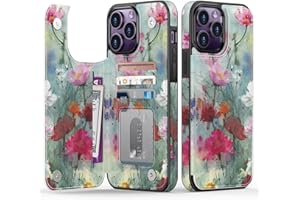 Goodon for iPhone 15 Pro Max Case Wallet - Flip Folio Leather Cover with Trendy Floral Design, 4 Card Slots & Kickstand Function, Protective Phone Case for Women and Girls - Designer Flowers