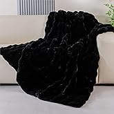 BlanketSolution Fluffy Furry Black Faux Fur Throw Blanket for Couch Bed 50x60 Fuzzy Bubble Soft Blanket for Adults Gift Home Living Room Decorative Decor 860 GSM