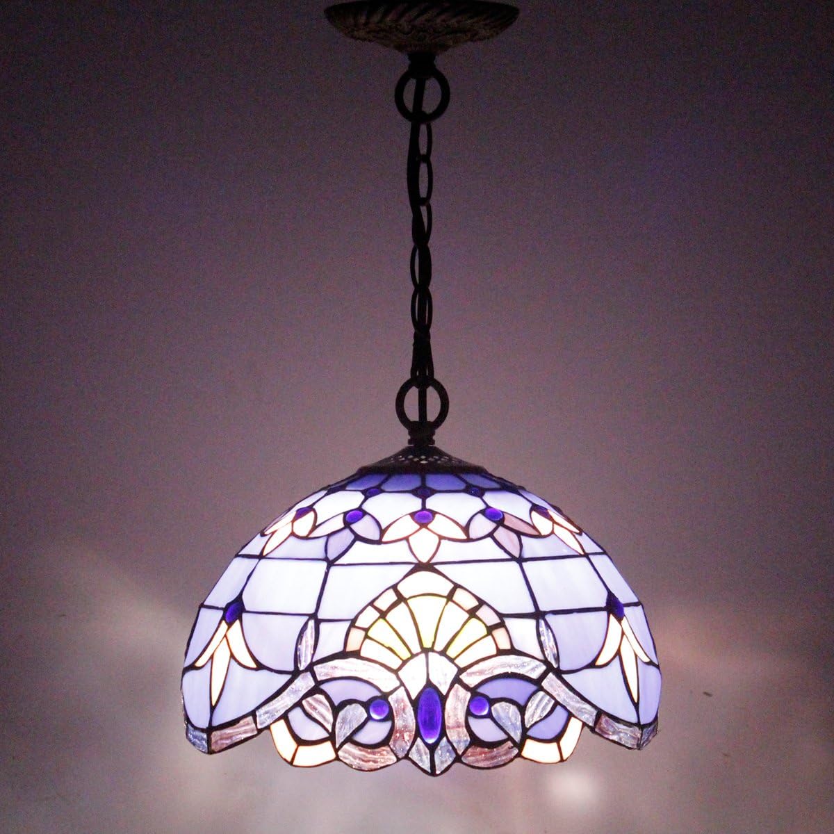 Tiffany Hanging Light W12H32 Inch Blue Purple Stained Glass Pendant lamp 1E26 Baroque Style S003C WERFACTORY Series Lamps Chandelier Ceiling Fixture Kitchen Island Bar Hallway Living Dining Room Loft - - 