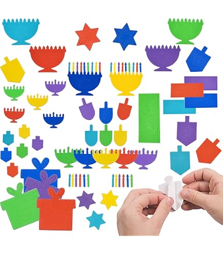 JarThenaAMCS 500Pcs Hanukkah Foam Stickers - Menorah, Dreidel, Star Decals For DIY Crafts & Party Decor