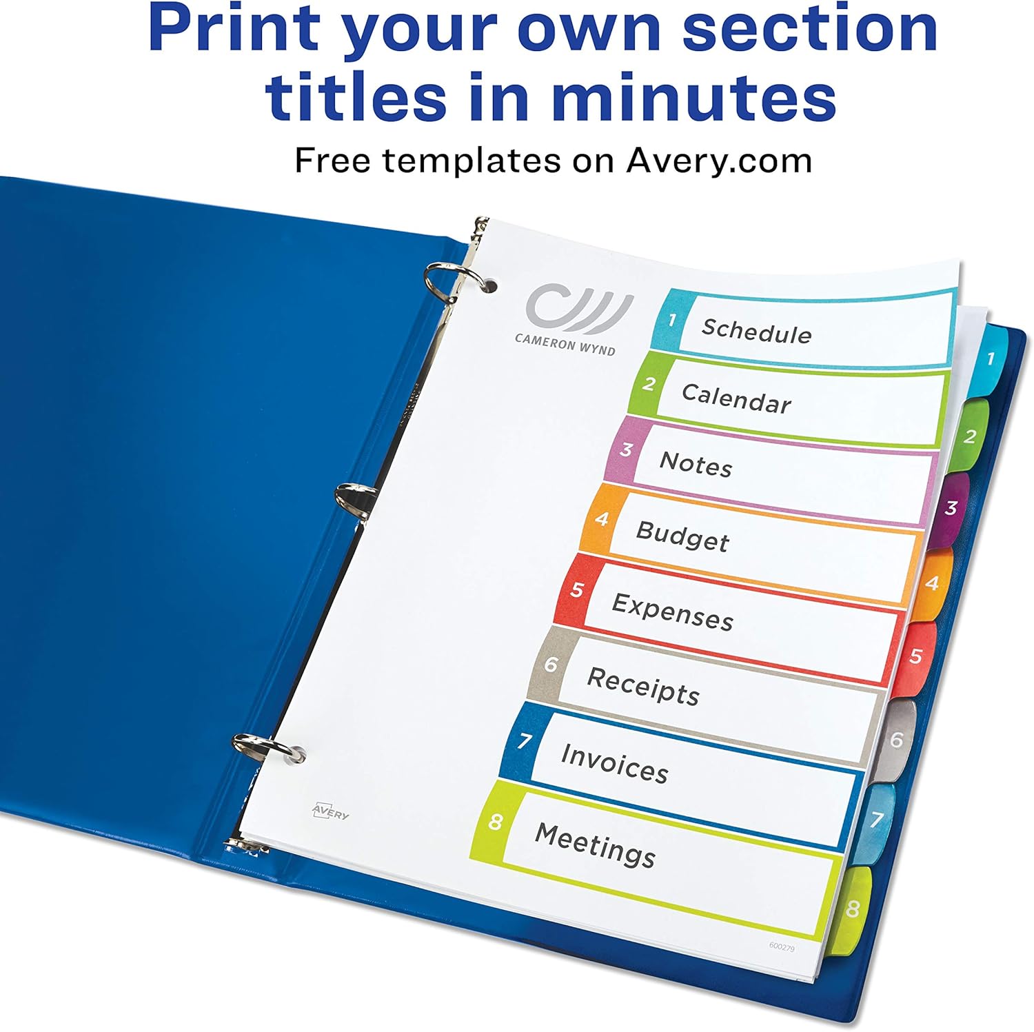 Avery 8-Tab Dividers for a 3 Ring Binders, Customizable Table of Contents, Multicolor Tabs, 1 Set (11841) : Office Products
