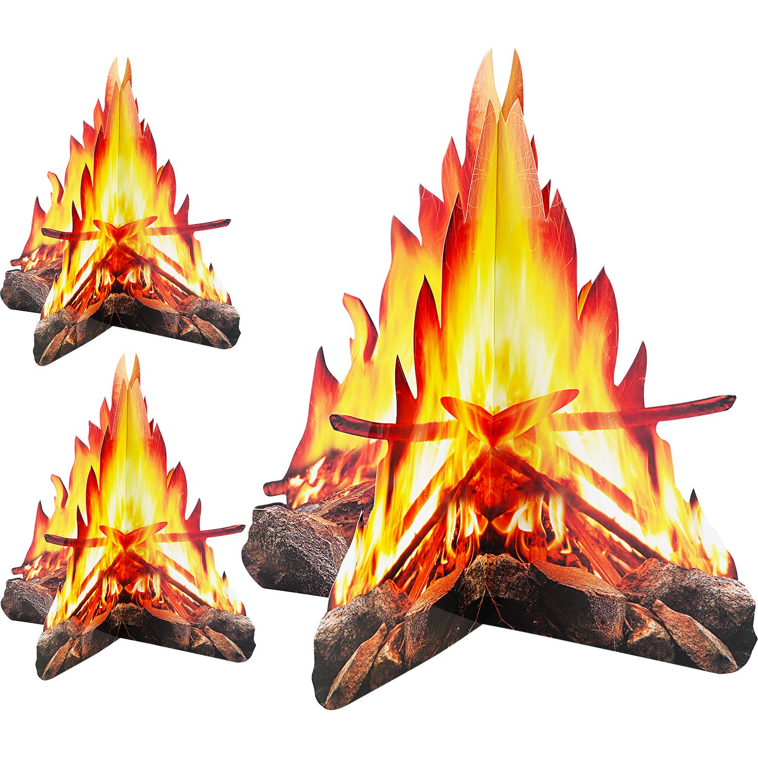 3 Sets 12 Inch Tall Artificial Fire Fake Flame Paper 3D Decorative Cardboard Campfire Centerpiece Flame Torch for Campfire Party Decorations