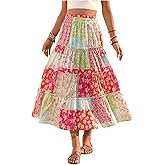Verdusa Women's Boho Floral Patchwork Skirt Vacation A Line Flowy Long Skirts