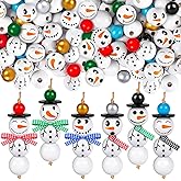 150PCS Christmas Snowman Wooden Beads, Colorful Print Wooden Beads with Twine Scarf for DIY Crafts Christmas Party Christmas Tree Home Decoration