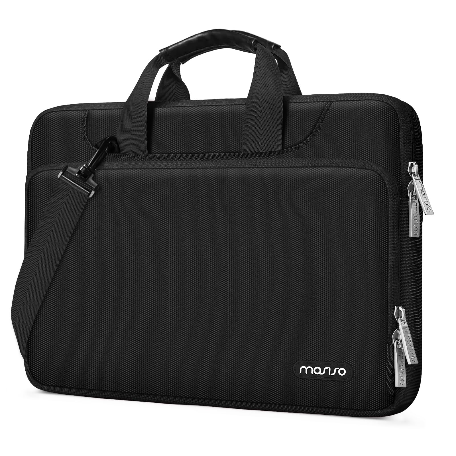 MOSISO 360 Protective Laptop Bag 13.3 inch, 13-13.3 inch Laptop Shoulder Bag Compatible with MacBook Air/Pro 13 / Pro 14 M4 M3 M2 M1, HP Dell Acer ASUS, Matching Color Sleeve with Belt, Black