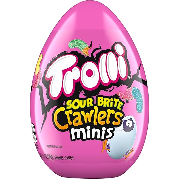 TROLLI SOUR BRITE CRAWLERS MINIS, SOUR GUMMY WORMS, NOVELTY EASTER EGG CANDY, 3.5 OZ