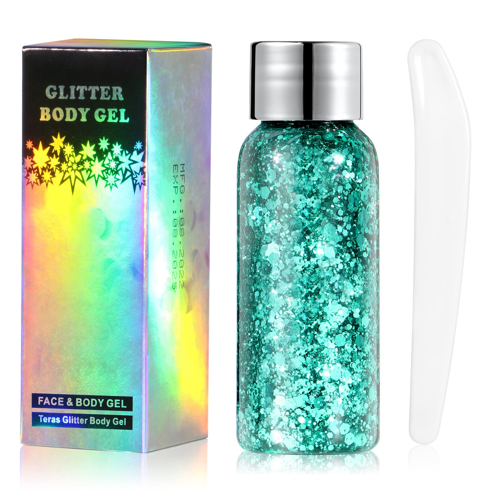 URAQT Body Glitter Gel - Holographic Mermaid Sequins, Chunky Cosmetic Face Gel, Sparkling Festival Party Lotion for Face, Eye, Hair, Nail Makeup and DIY Art