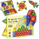 STEM MATCH Mini Magnetic Tiles for Kids Ages 4-8, 40PCS Portable Travel Toys with Visual Storage Guide & Metal Storage Box, Compact Magnetic Building Blocks for Toddlers 3-5 Travel Activities