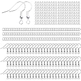 Yuronam 360 Pcs 925 Sterling Silver Earring Hooks Kit，Include Ear Wires Hypo-allergenic Earring Fish Hooks, Open Jump Rings, Clear Silicone Earring Backs for DIY Jewelry Making(Silver)