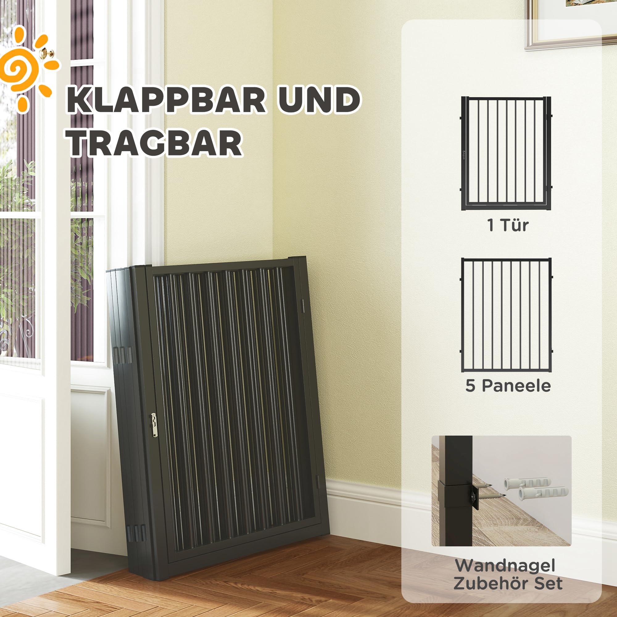 PawHut Welpenlaufstall 6-TLG Welpenauslauf mit 6 Gitterplatten Tür flexibel faltbar Freilaufgehege 76cm hoch Hundelaufstall Welpengitter für kleine und mittelgroße Hunde für drinnen, draußen, Garten 5